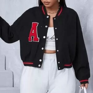 Black Varsity Jacket with Red Accents